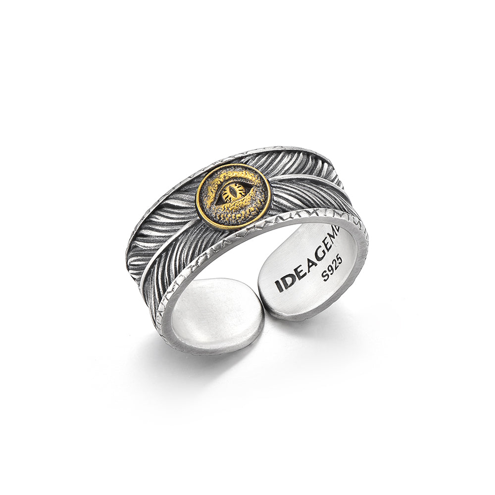 Vintage Evil Eye Feather Ring Band
