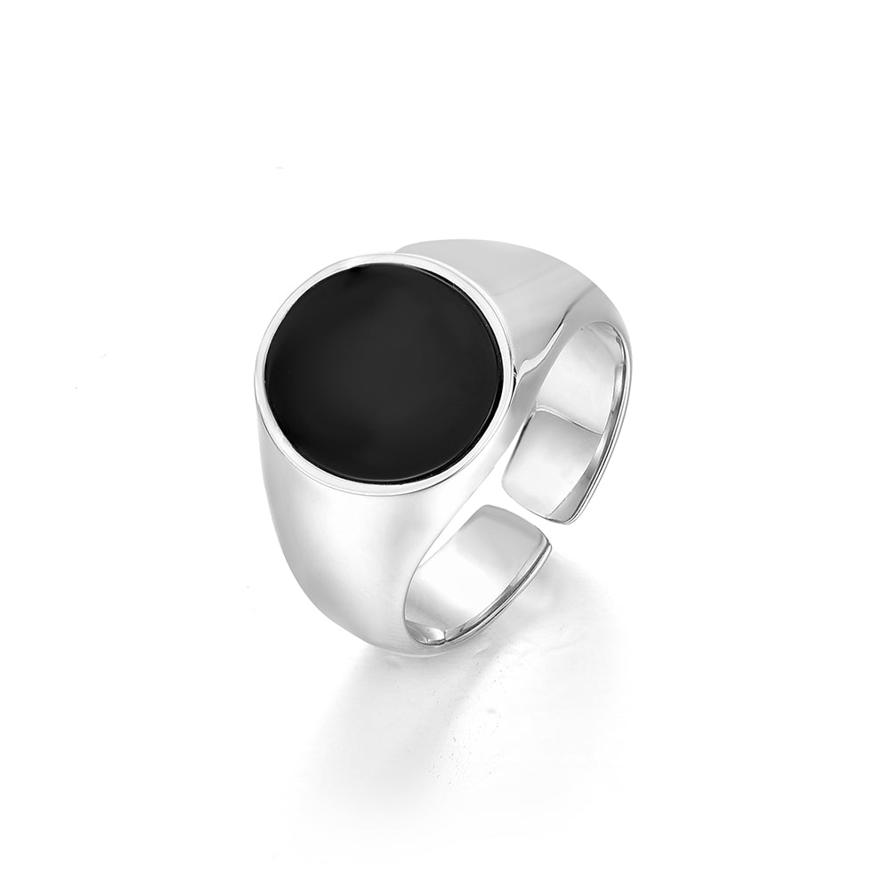 Black Onyx Round Signet Ring