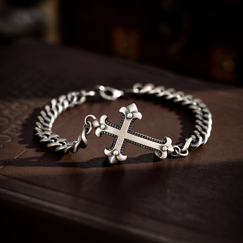 Vintage Cross Curb Cuban Link Bracelet