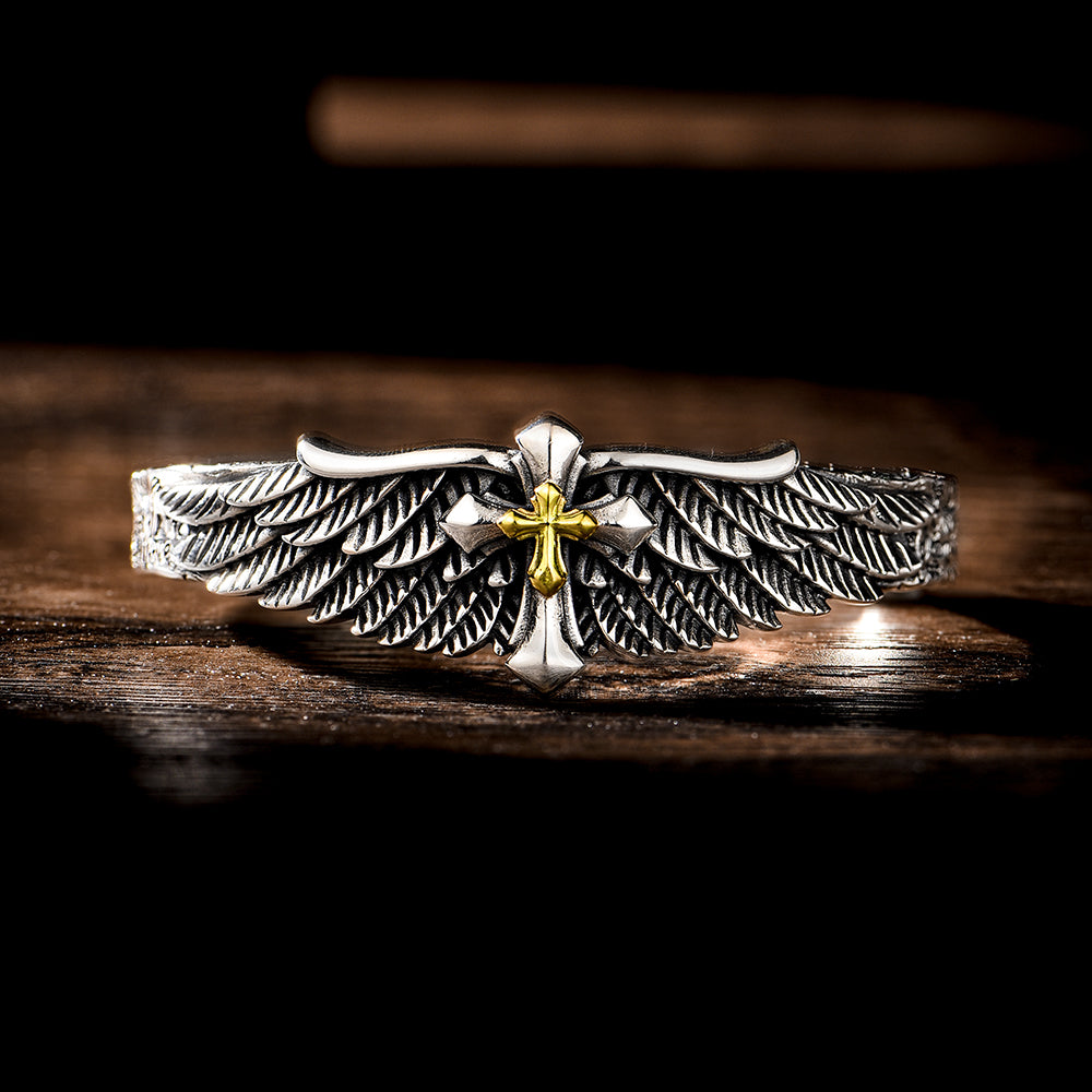 Vintage Angel Cross Bangle Bracelet