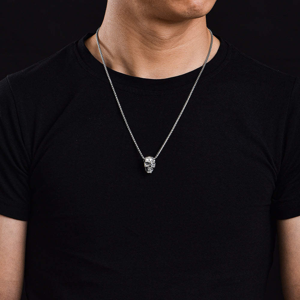 Vintage Flame Skull Pendant Necklace