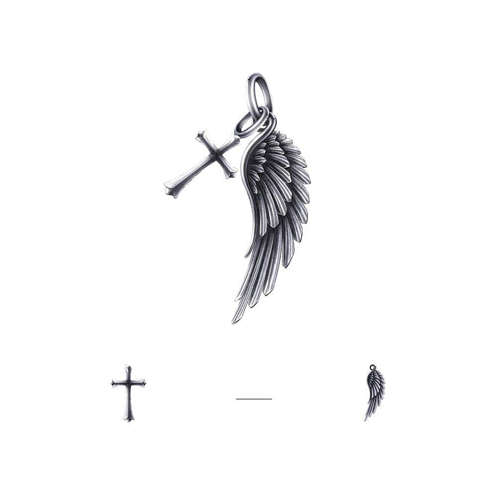 Vintage Angel Wing & Cross Pendant