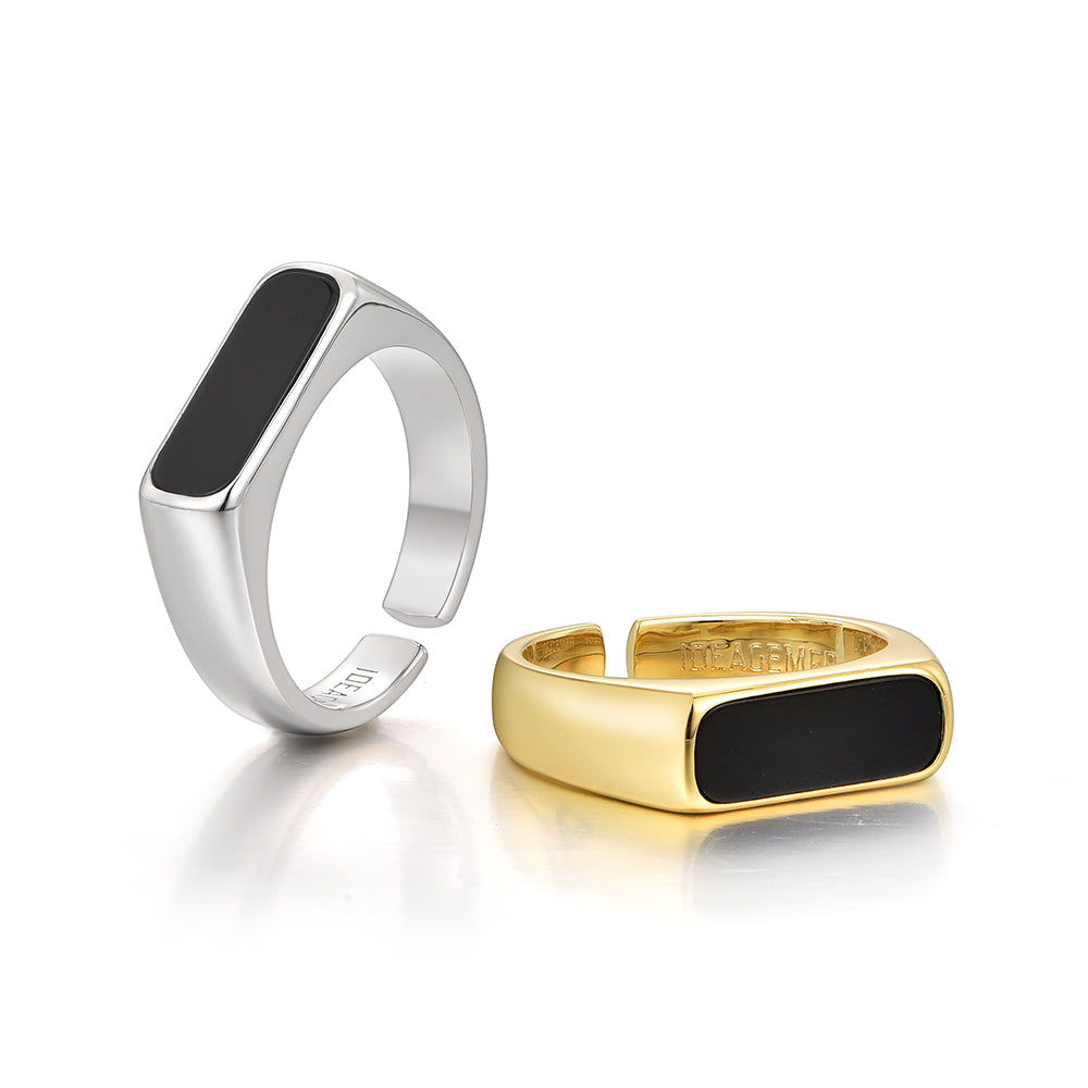 Black Onyx Bar Signet Ring