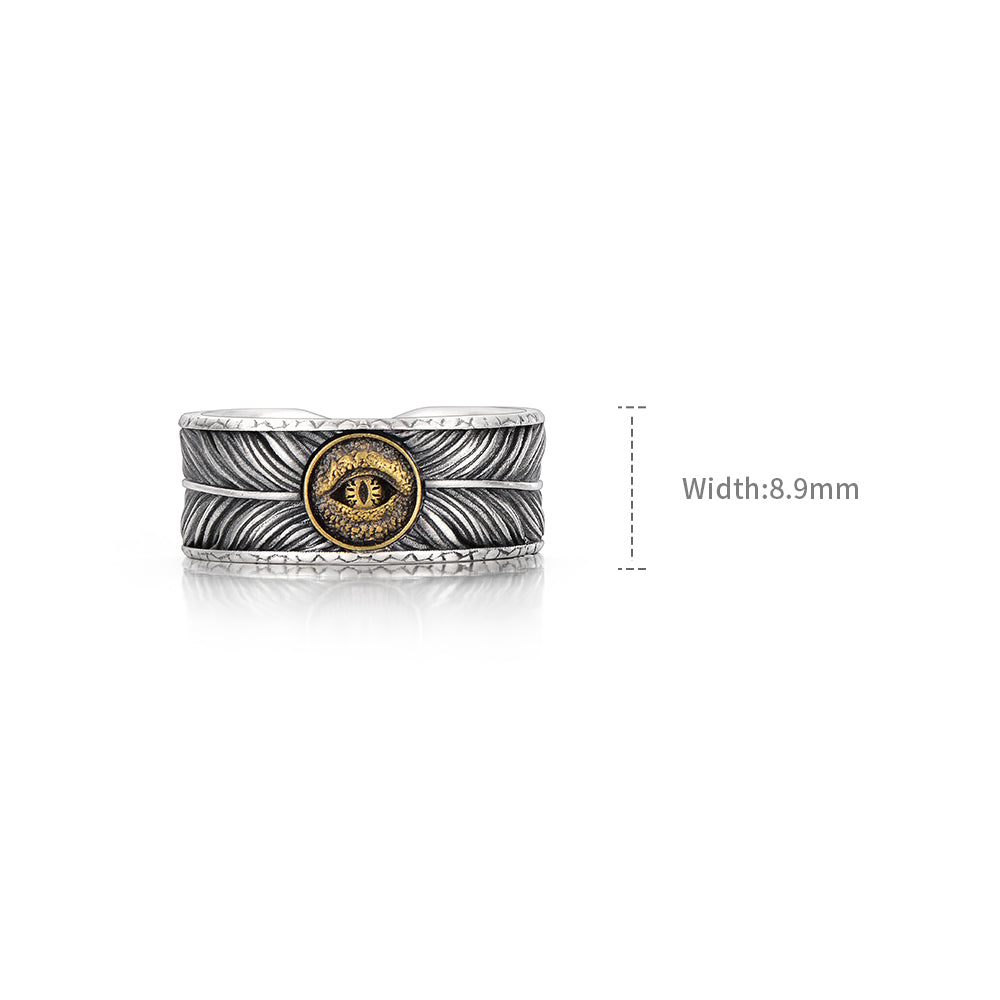 Vintage Evil Eye Feather Ring Band