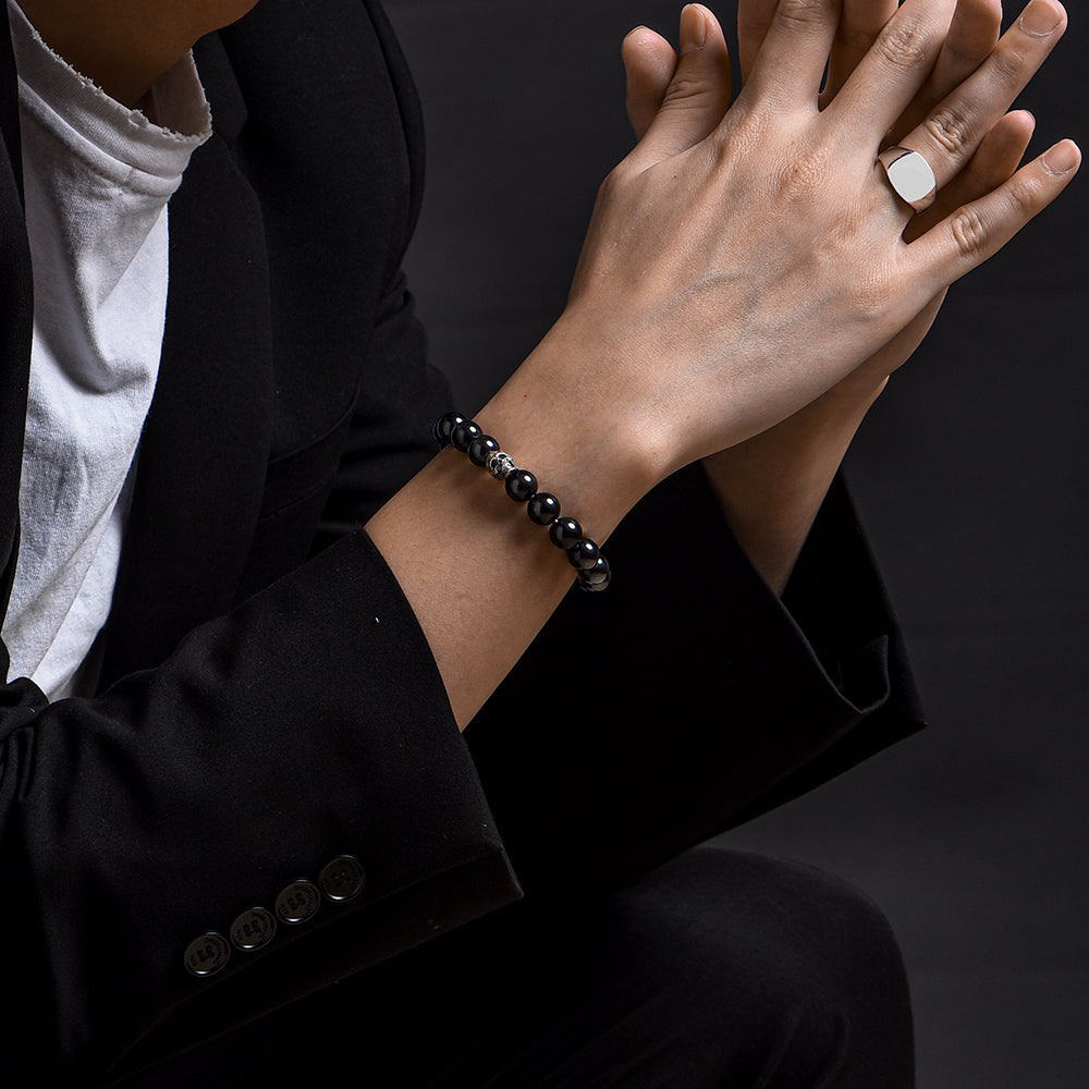 Black Obsidian Skull Beaded Bracelet