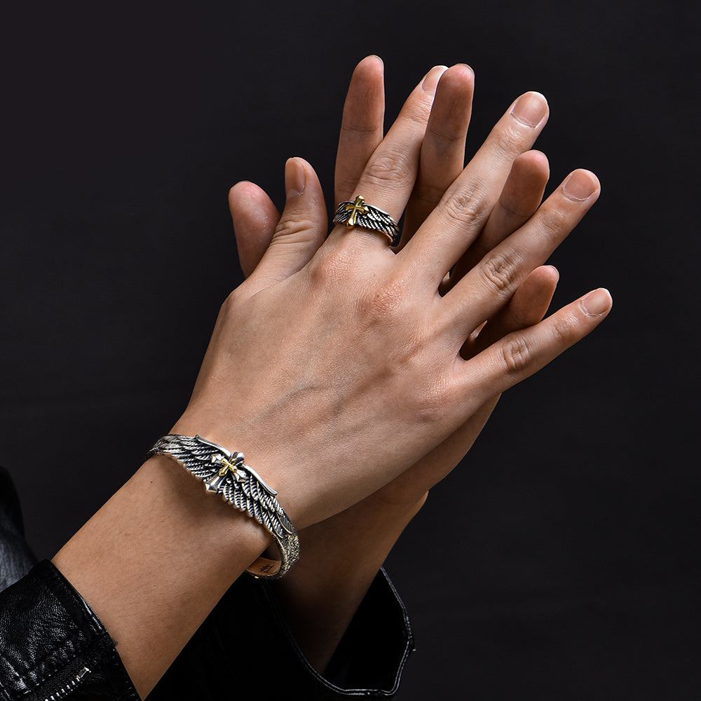 Vintage Angel Cross Bangle Bracelet