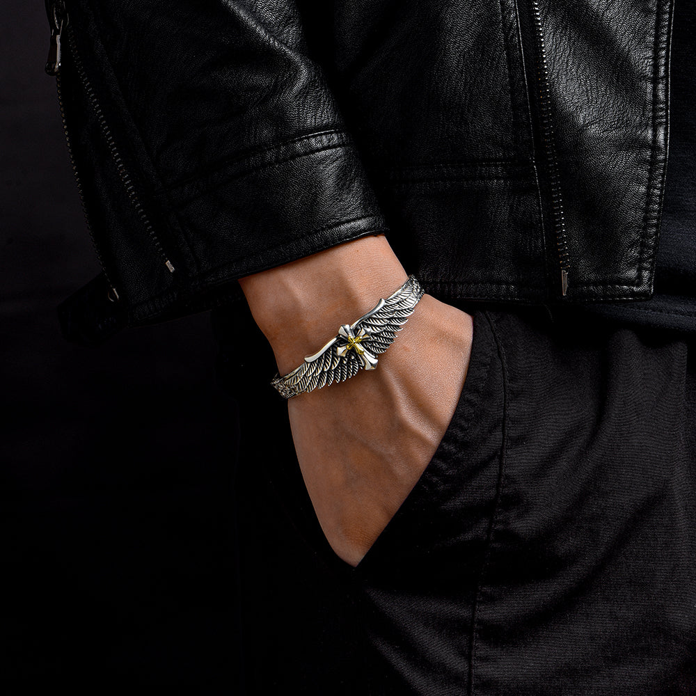 Vintage Angel Cross Bangle Bracelet