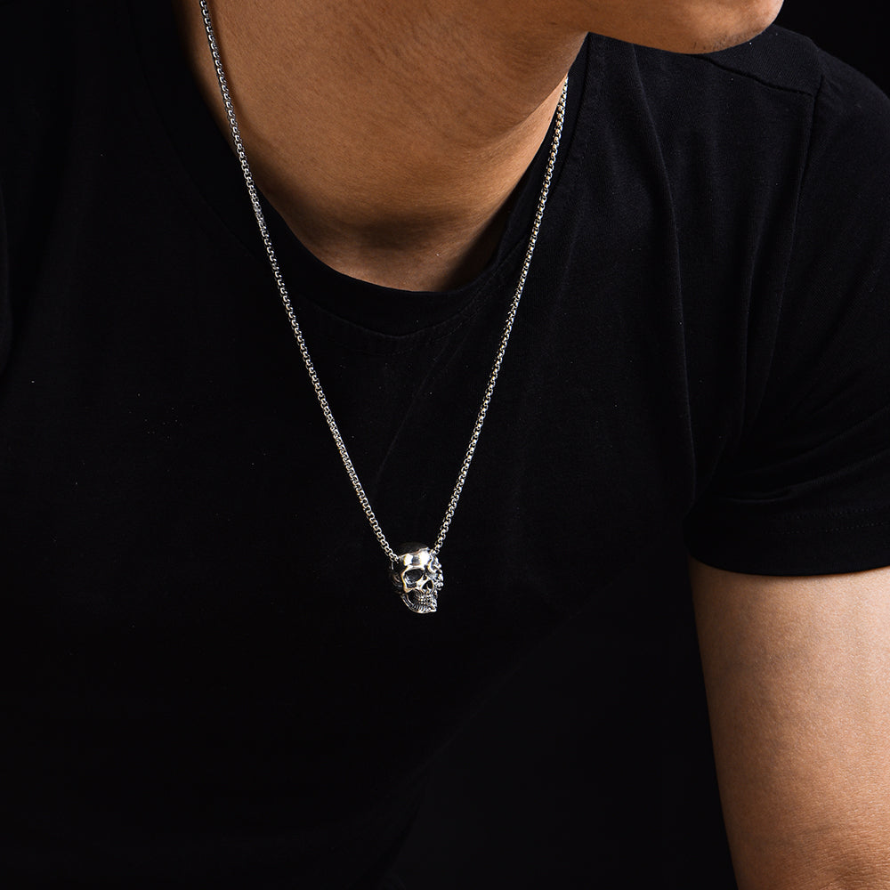 Vintage Flame Skull Pendant Necklace