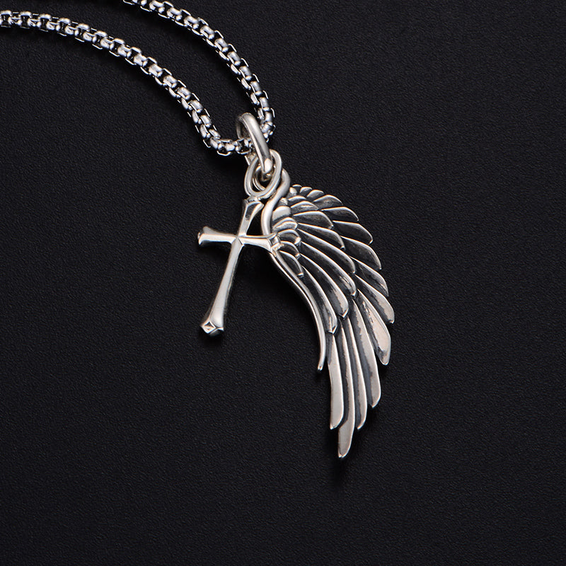 Vintage Angel Wing & Cross Pendant