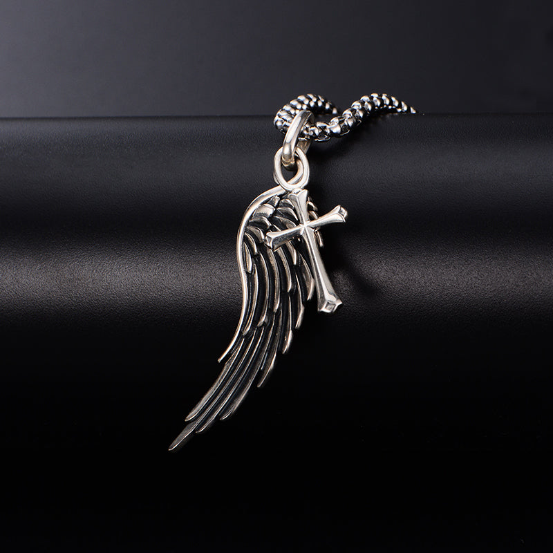 Vintage Angel Wing & Cross Pendant