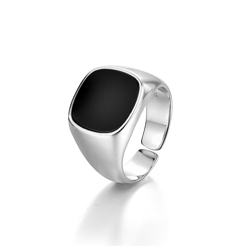 Black Onyx Round Signet Ring