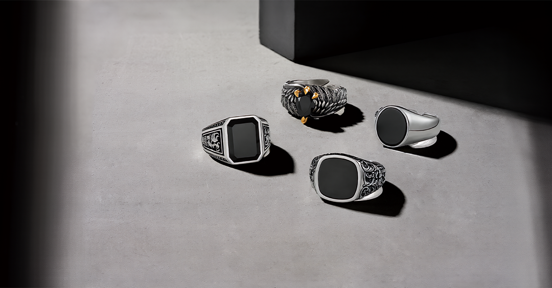 ideagemer black gem series black onyx rings s925 silver