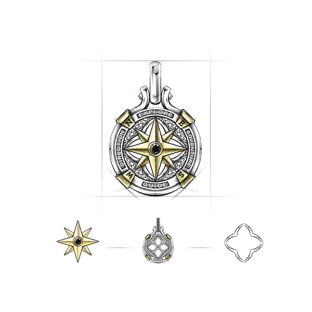 Sterling Silver Rotatable Compass Necklace Pendants