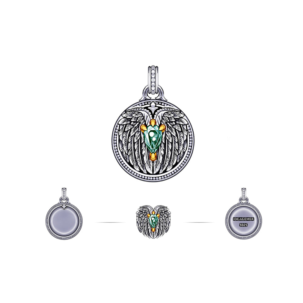 Vintage Emerald Spirit Eagle Wings Pendant