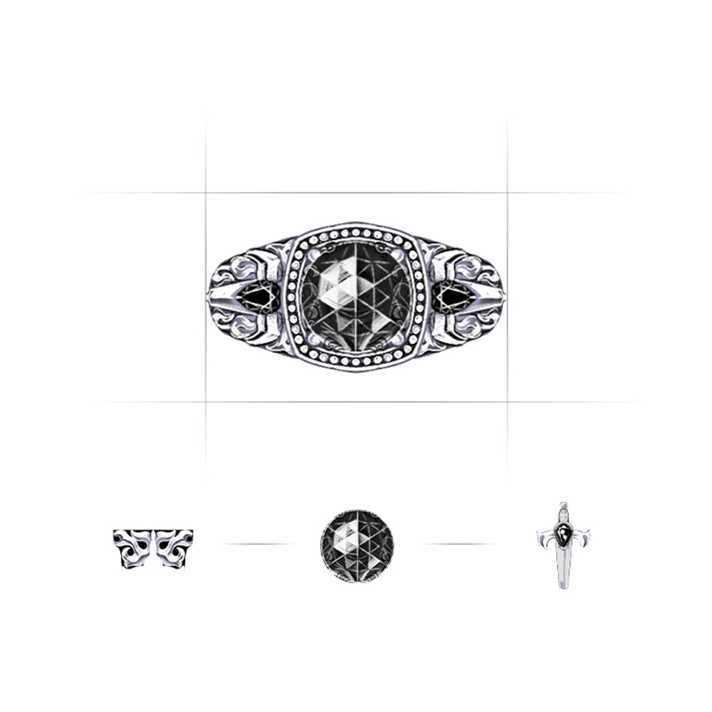 Vintage Flame Sword Black Onyx Signet Ring