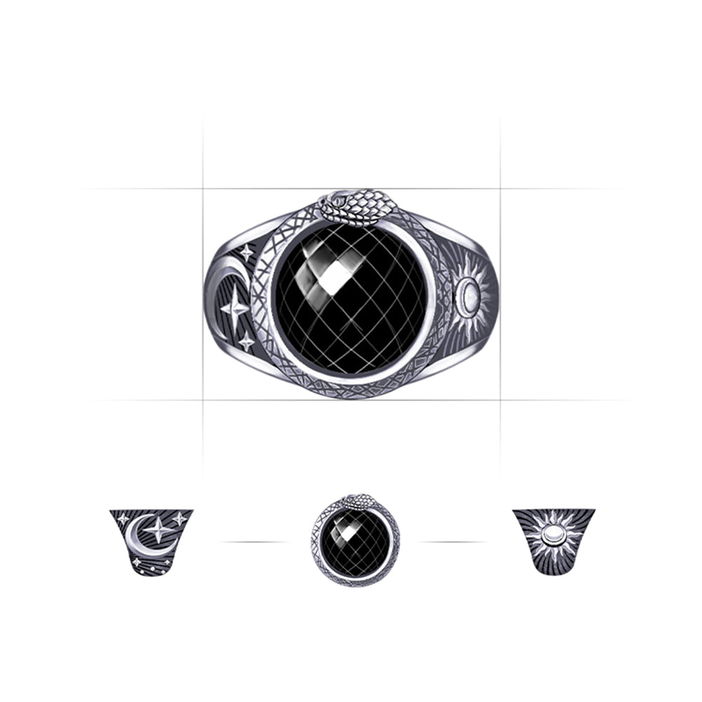 Vintage Serpent Black Onyx Signet Ring