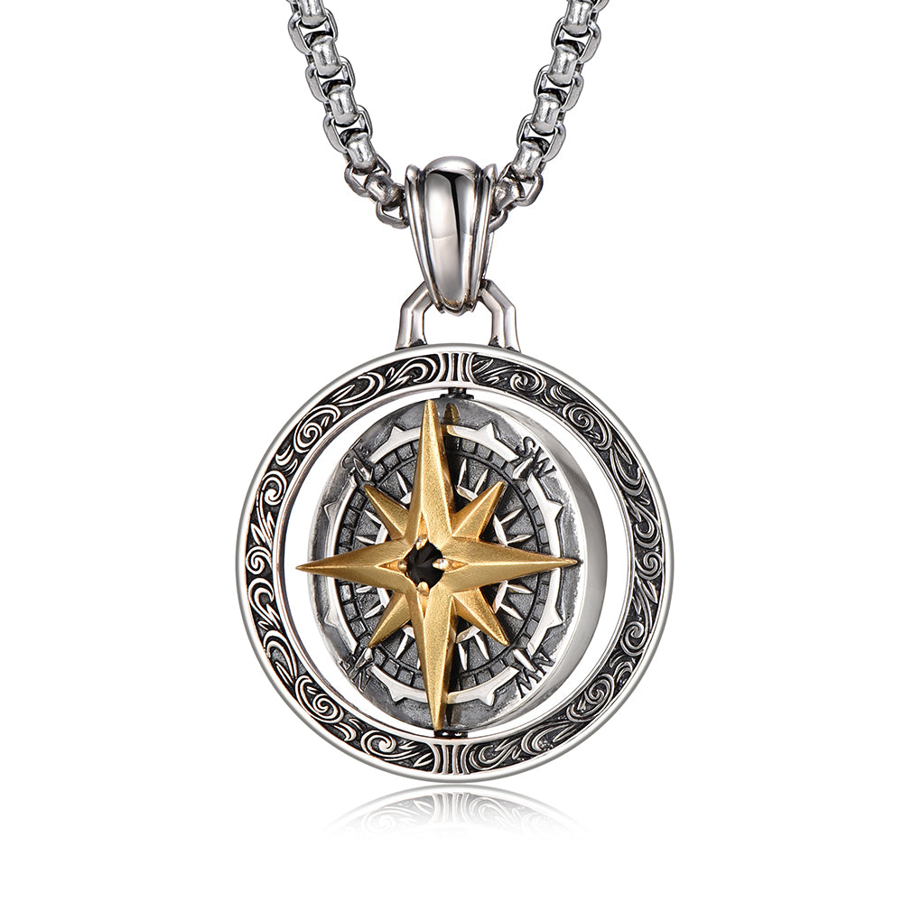 Rotatable Compass Pendant for Men – 925 Sterling Silver World Map ...