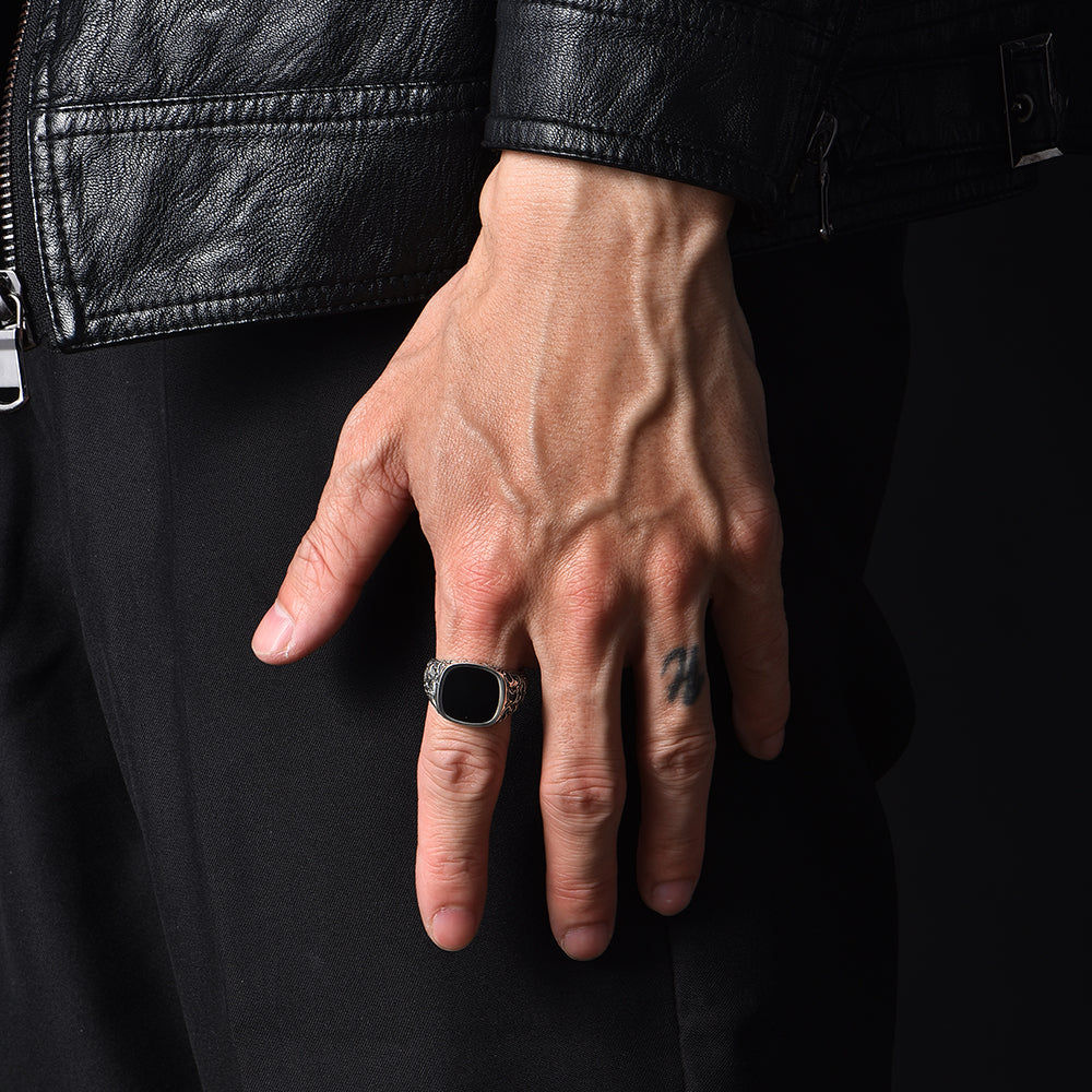 Fleur-De-Lis Black Onyx Signet Ring