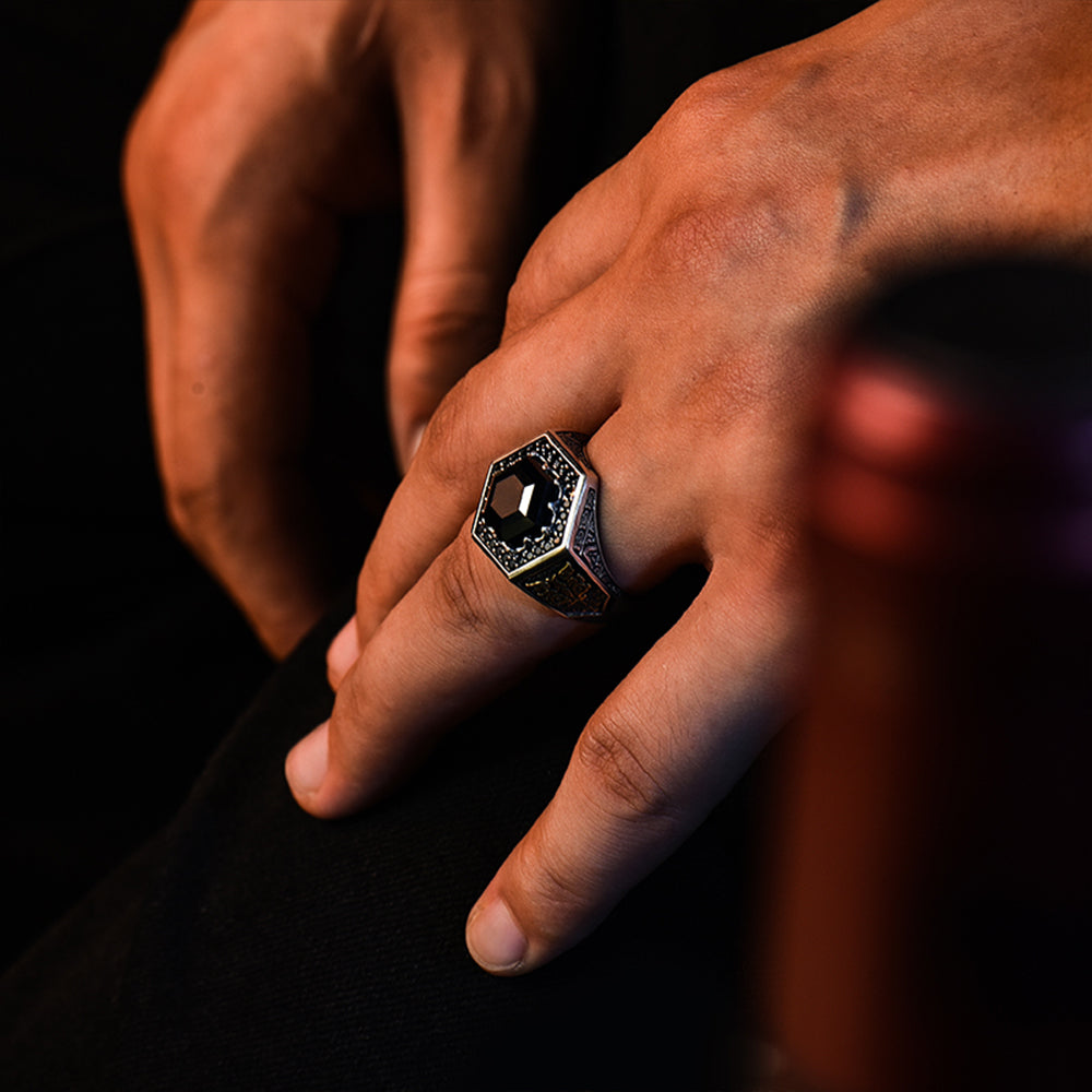 Ancient Hexagon Black Onyx Signet Ring