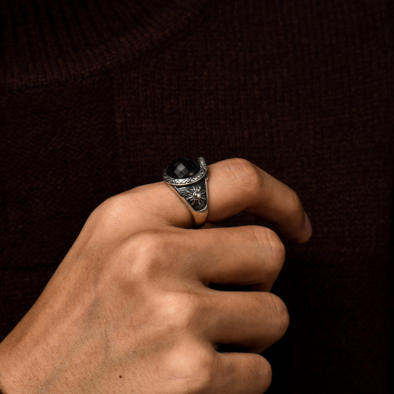 Vintage Serpent Black Onyx Signet Ring
