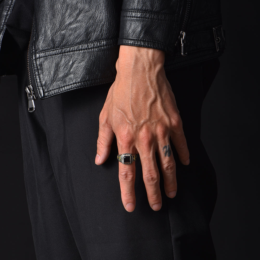 Vintage Latin Cross Black Onyx Signet Ring