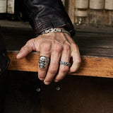 IDEAGEMER Men's Vintage High Street Skull Sterling Silver Rings