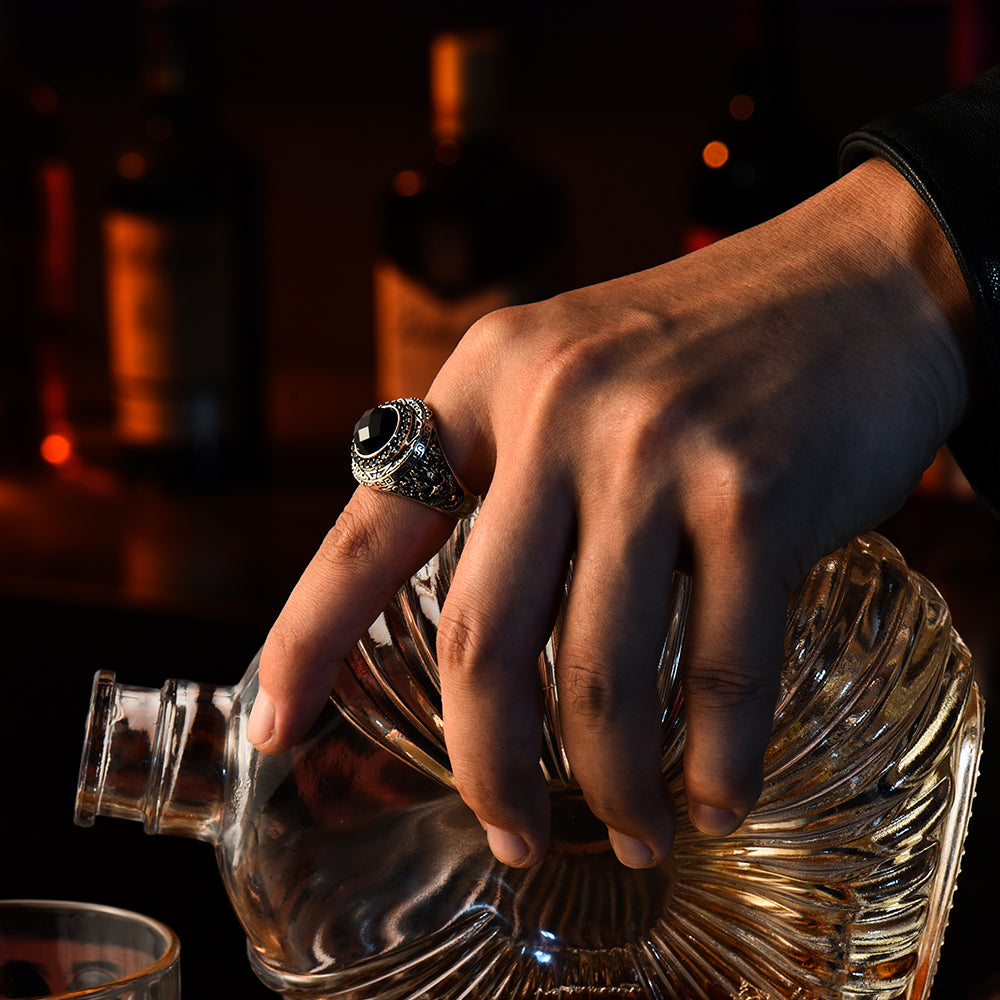 Vintage Dragon Black Onyx Signet Ring