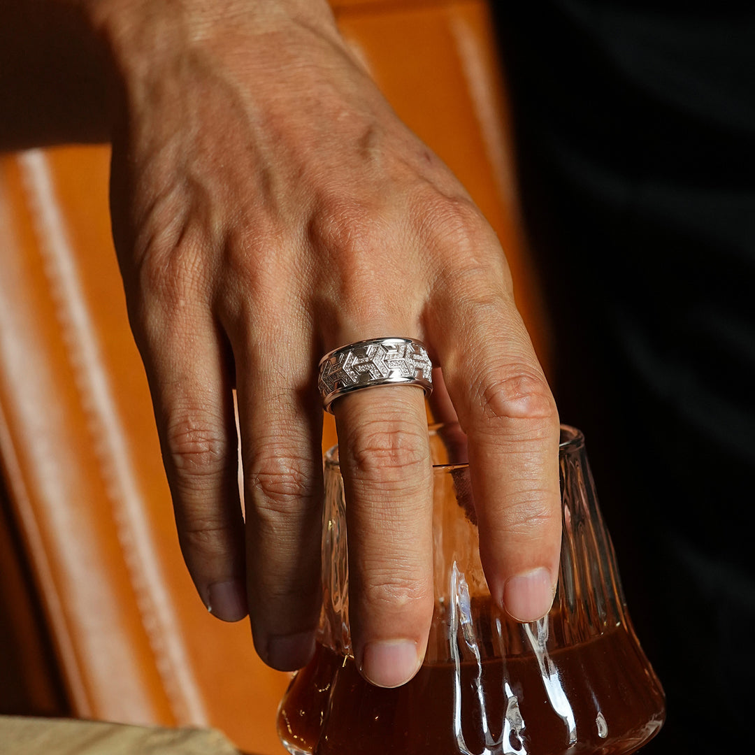 Reverse Iced Out Single Row Armor Ring Band