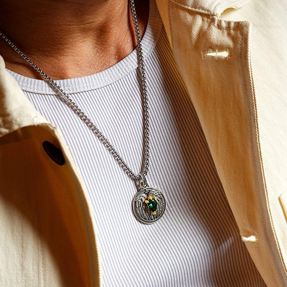 Vintage Emerald Spirit Eagle Wings Pendant