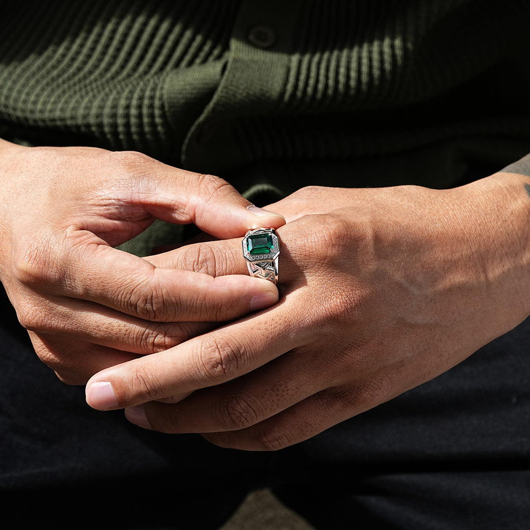 Silver Emerald Armor Ring