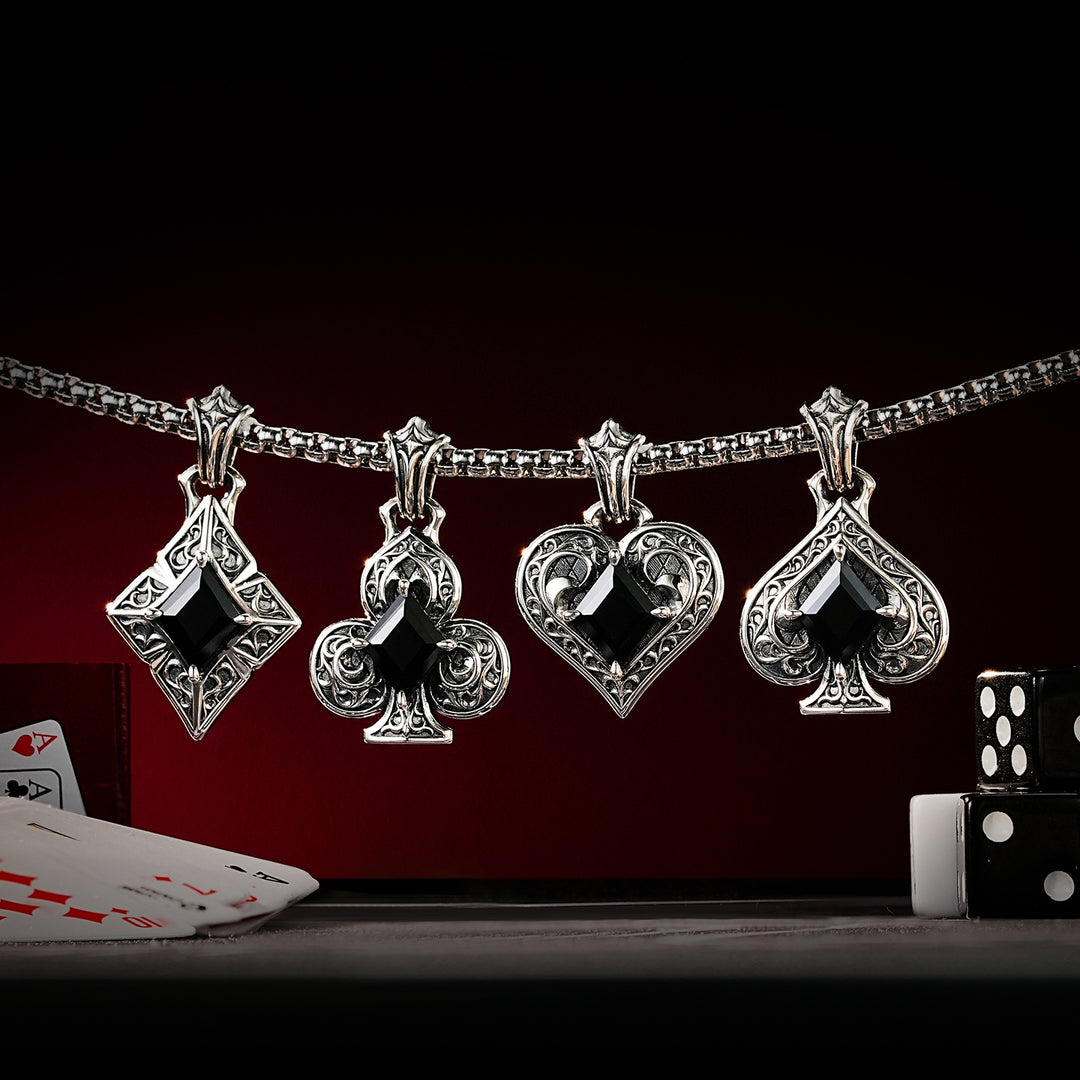 Vintage Black Gem Spade Suit Pendant