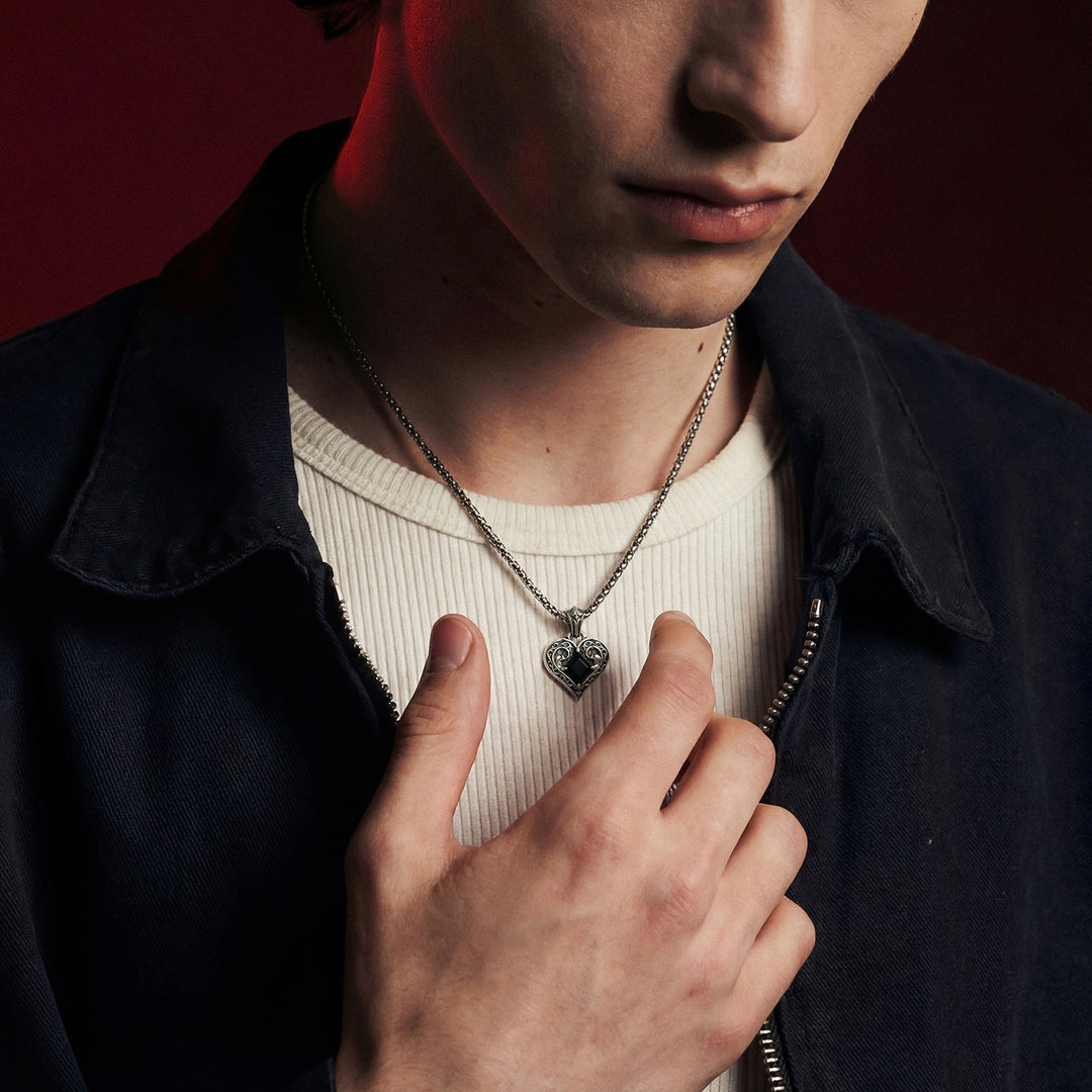 Vintage Black Gem Heart Suit Pendant