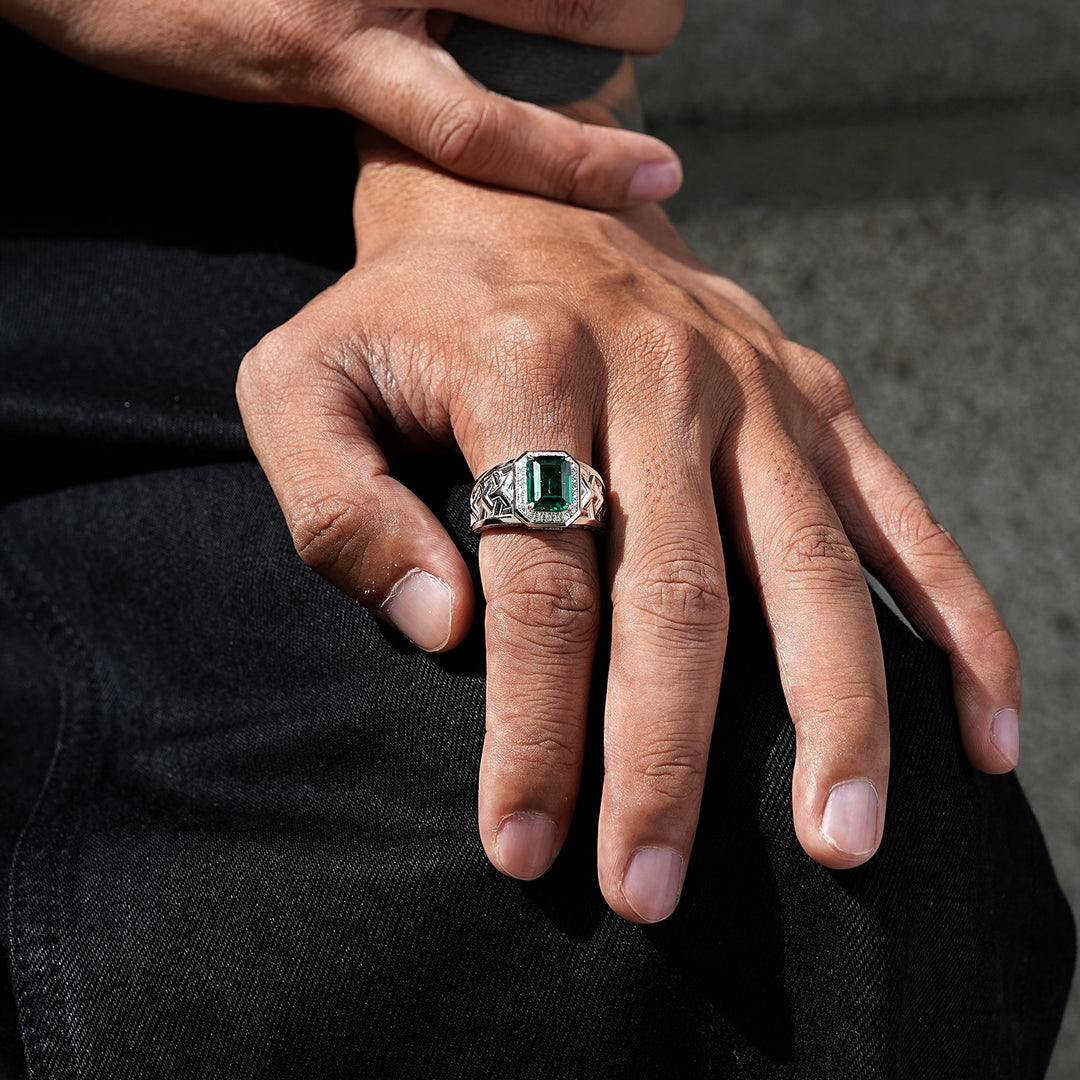 Silver Emerald Armor Ring