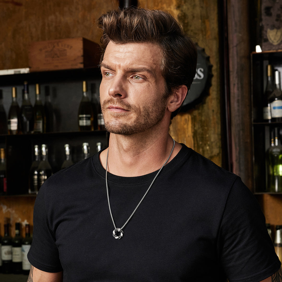 Iced Mobius Hoop Pendant Necklace