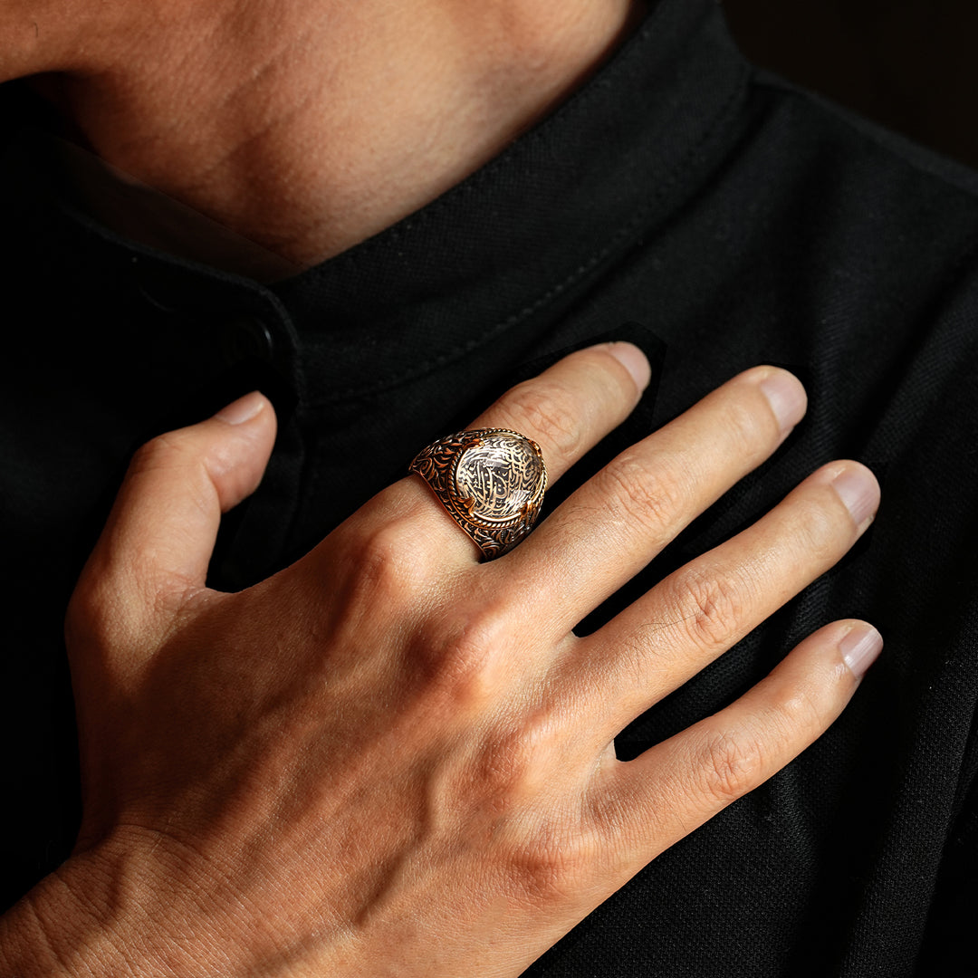Vintage Runes Clear Quartz Signet Ring