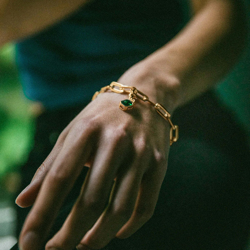 Emerald Gemstone Paper clip Bracelet