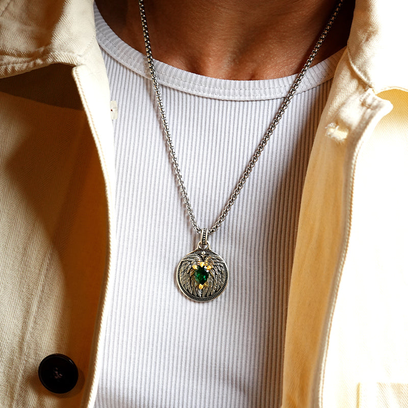Vintage Emerald Spirit Eagle Wings Pendant