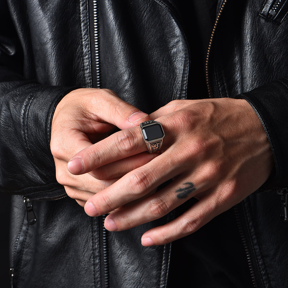Vintage House of Dragon Black Onyx Signet Ring