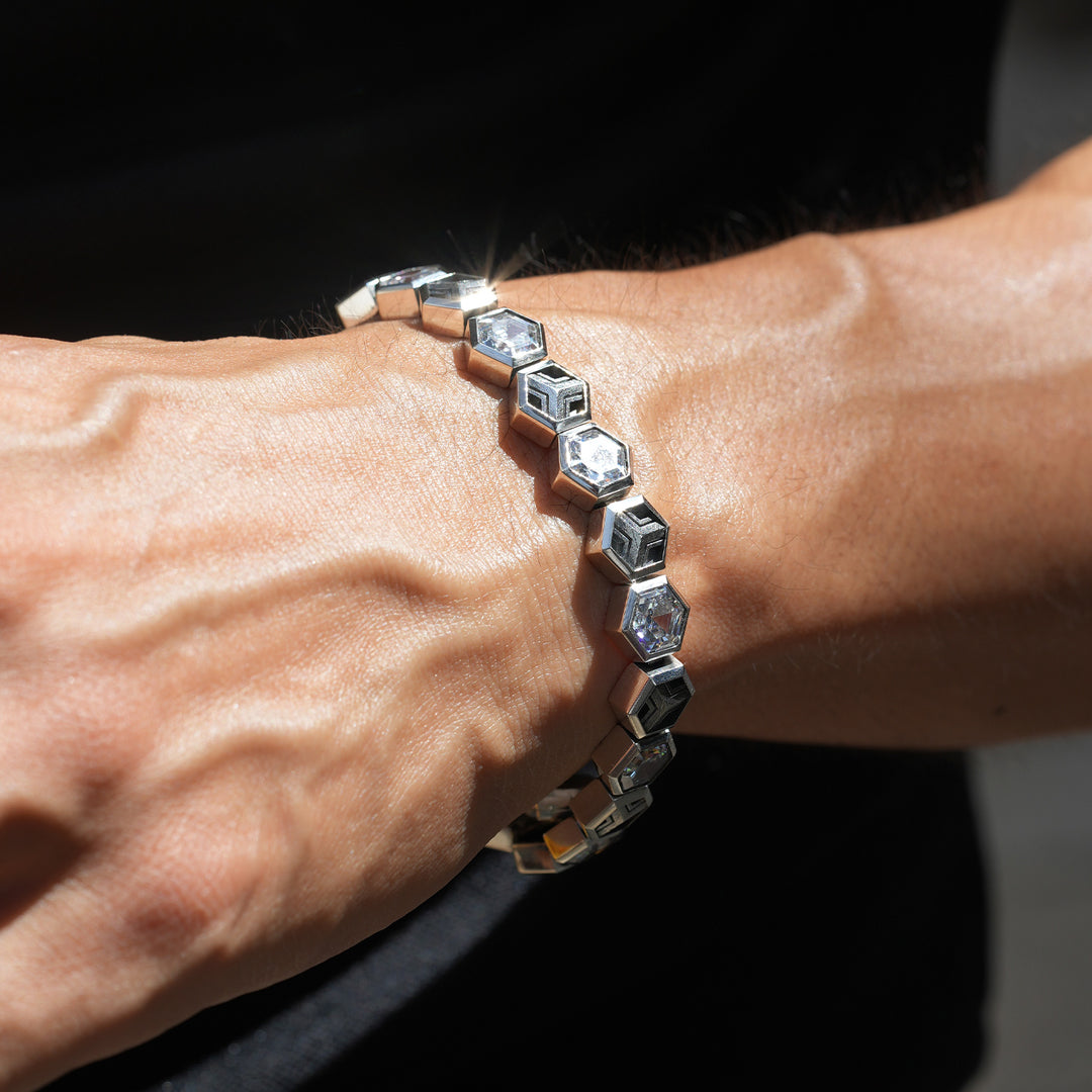 Iced Hexagon Armor Tennis Bracelet