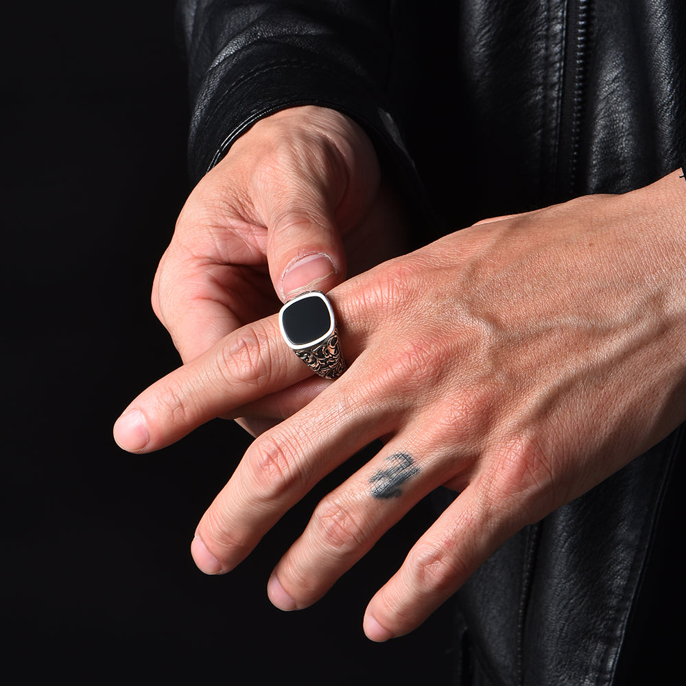 Fleur-De-Lis Black Onyx Signet Ring