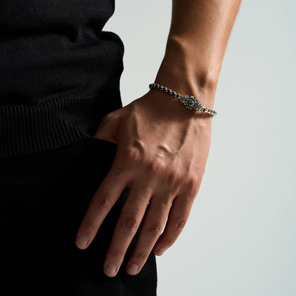 Vintage Skull & Rose Rolo Link Chain Bracelet