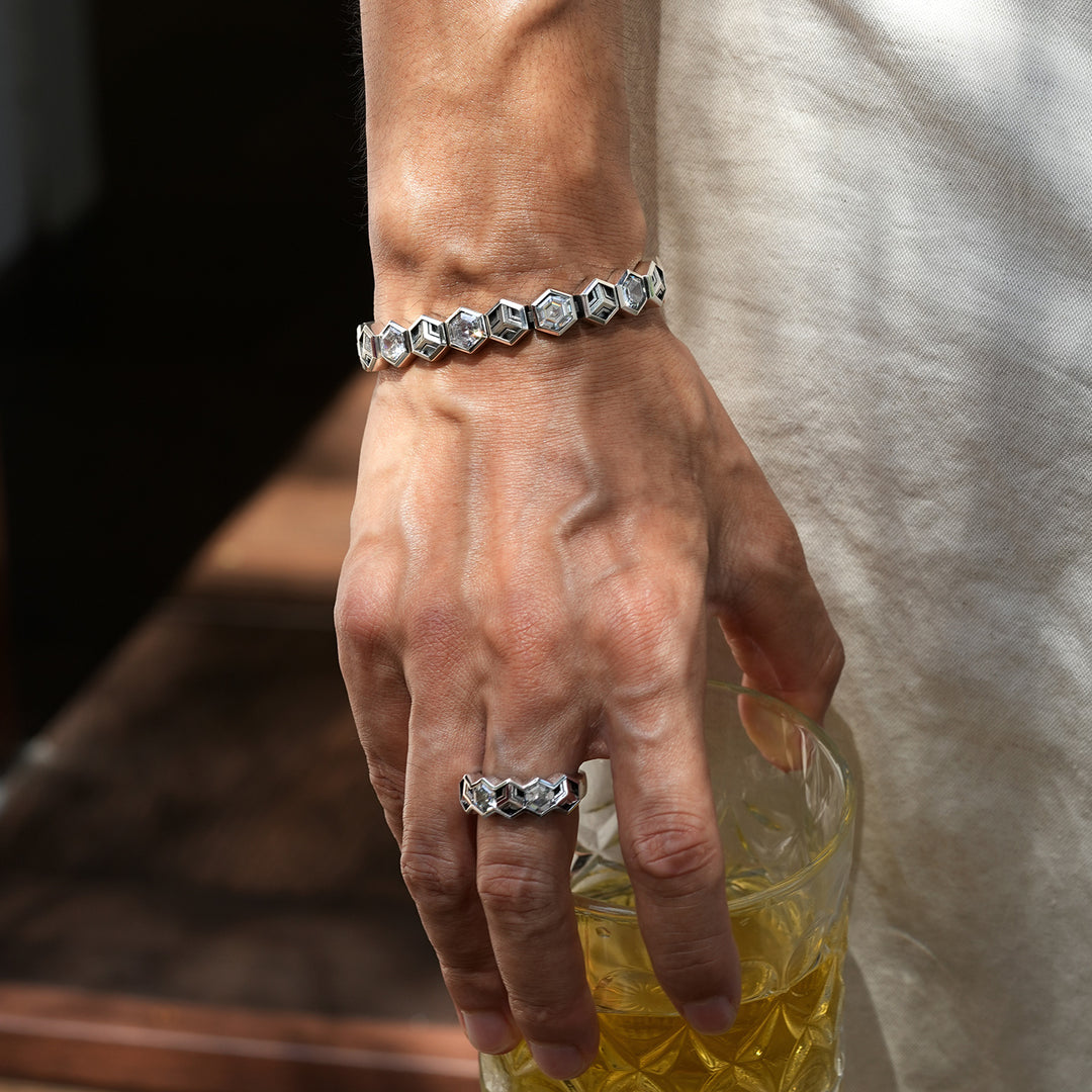 Iced Hexagon Armor Tennis Bracelet