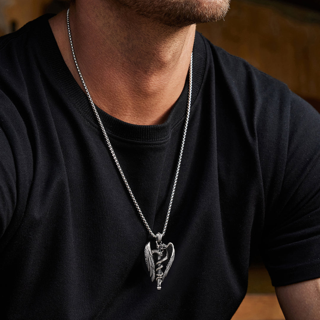 Vintage Double Spirit Snake Caduceus Pendant