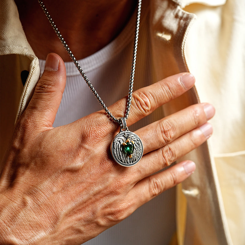 Vintage Emerald Spirit Eagle Wings Pendant