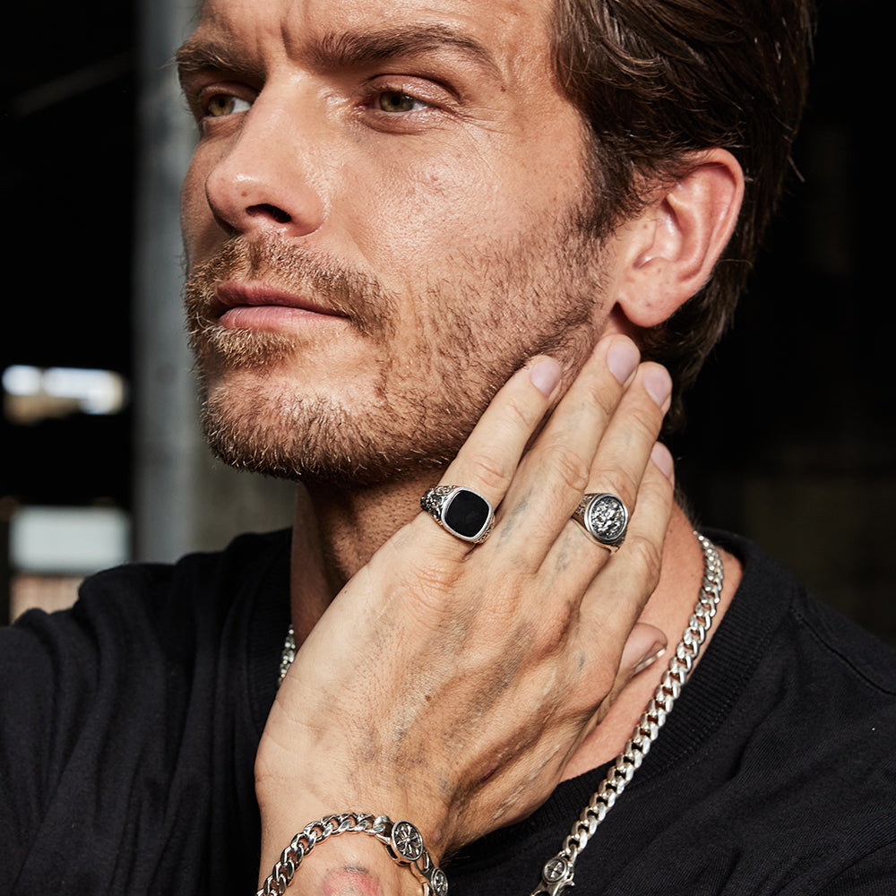 Fleur-De-Lis Black Onyx Signet Ring