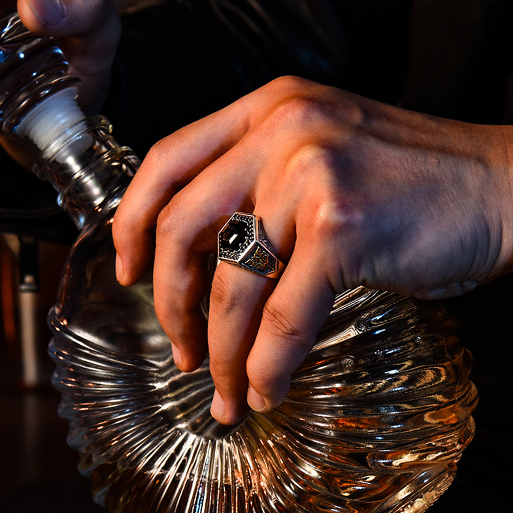 Ancient Hexagon Black Onyx Signet Ring
