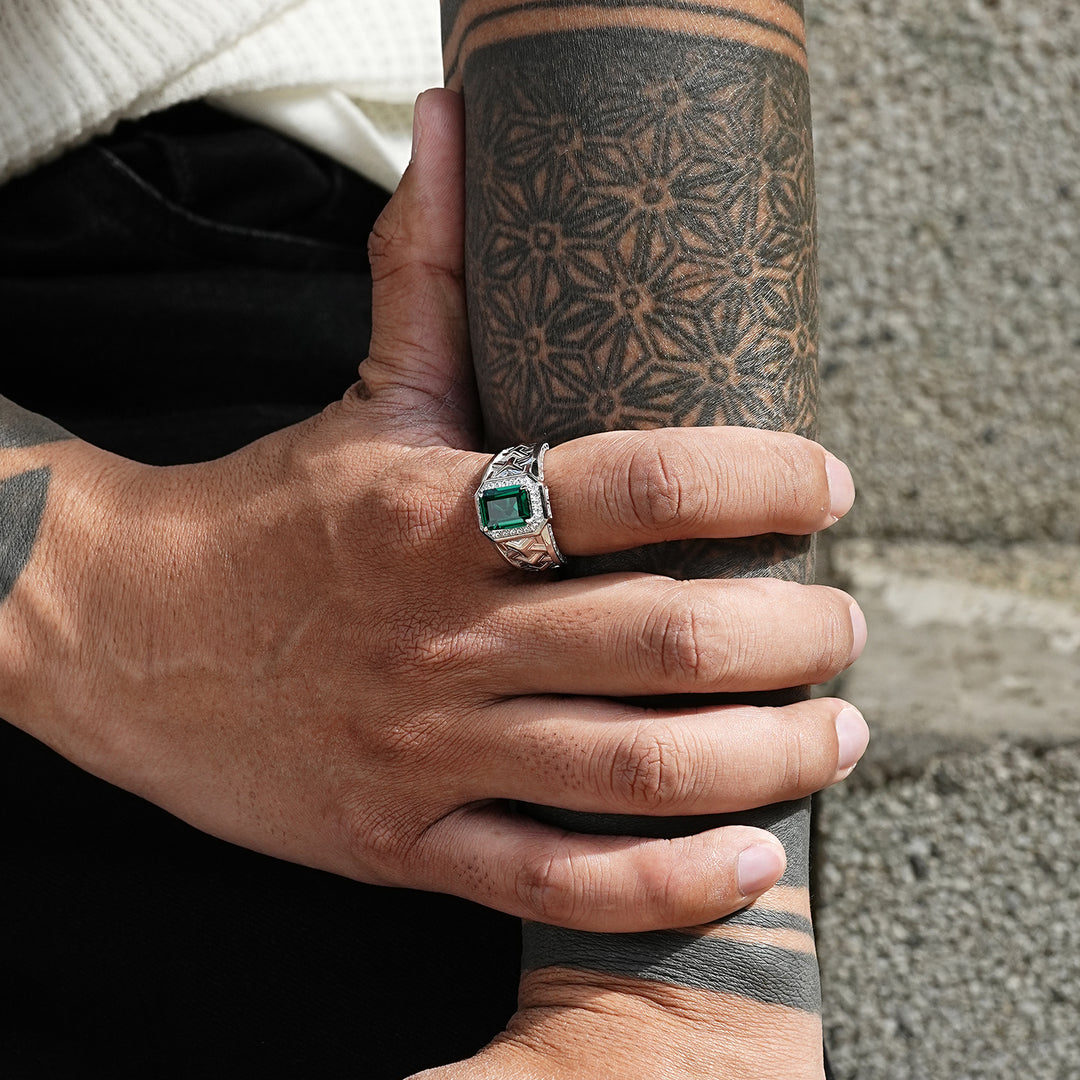 Silver Emerald Armor Ring