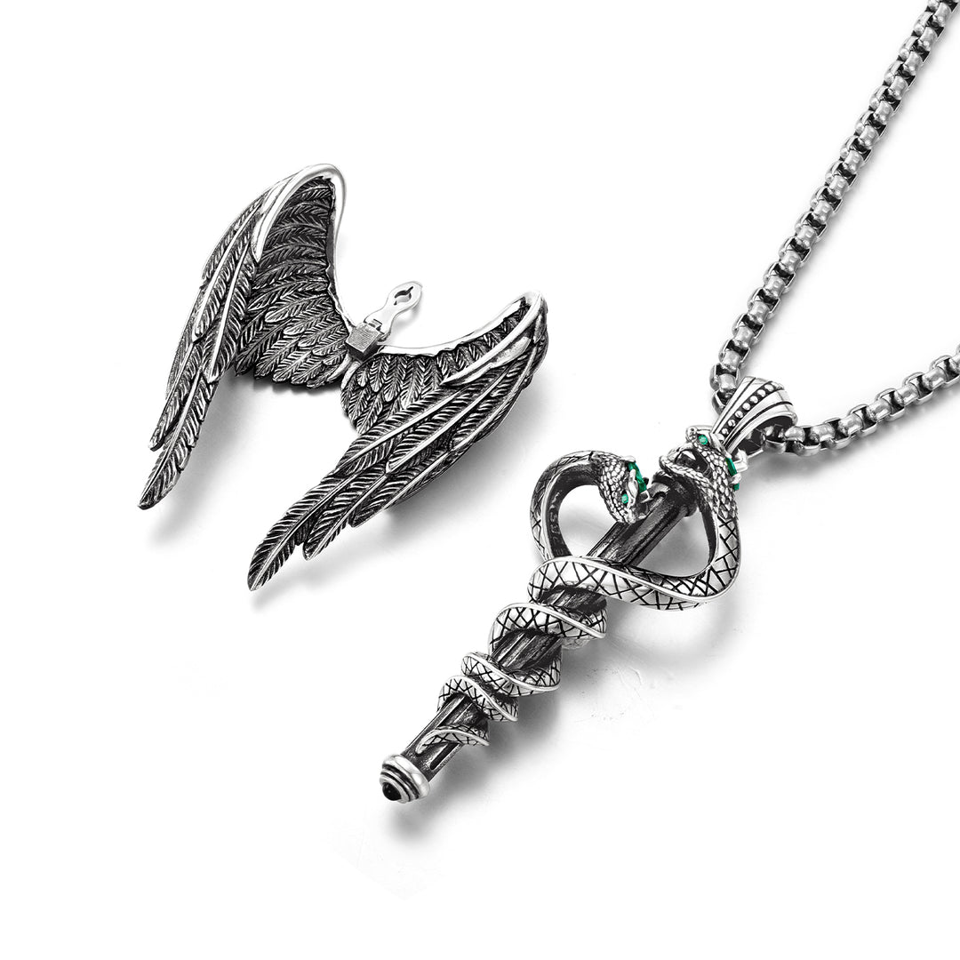 Vintage Double Spirit Snake Caduceus Pendant