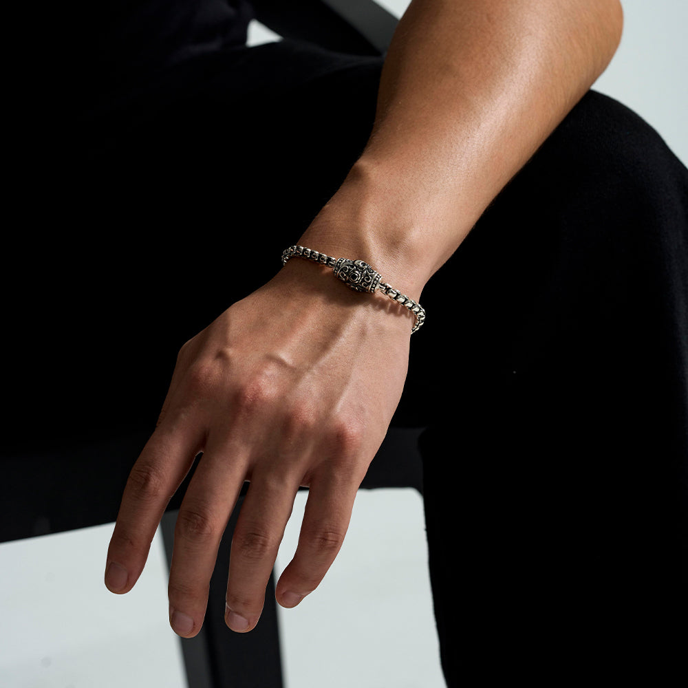 Vintage Skull & Rose Rolo Link Chain Bracelet