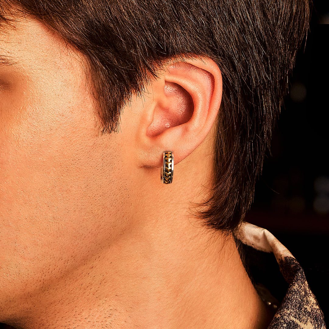 Black Gold Armor Hoop Earrings